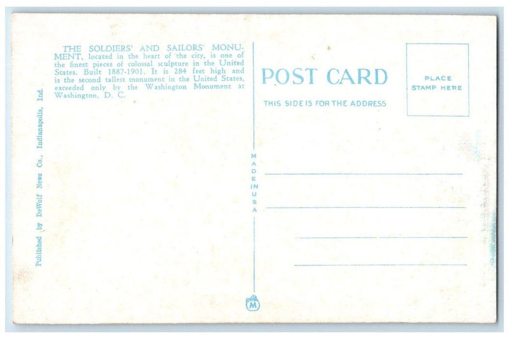 c1940 Soldiers Sailors Monument Fountain Night Indianapolis Indiana IN Postcard