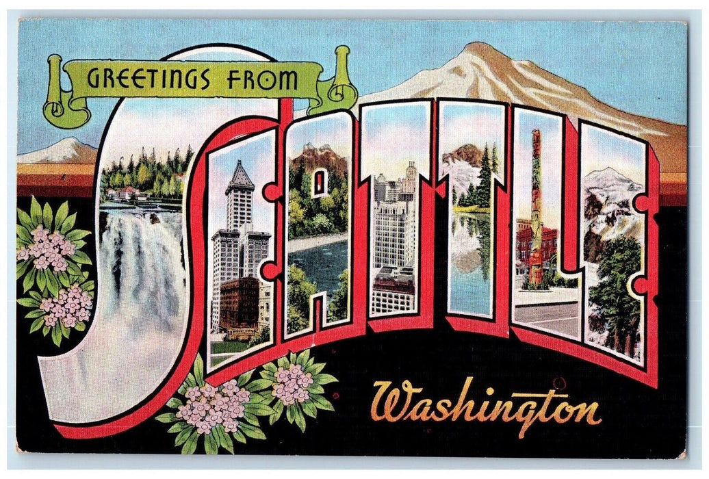 c1940 Greetings From Seattle Washington Large Letters Multiview Vintage Postcard