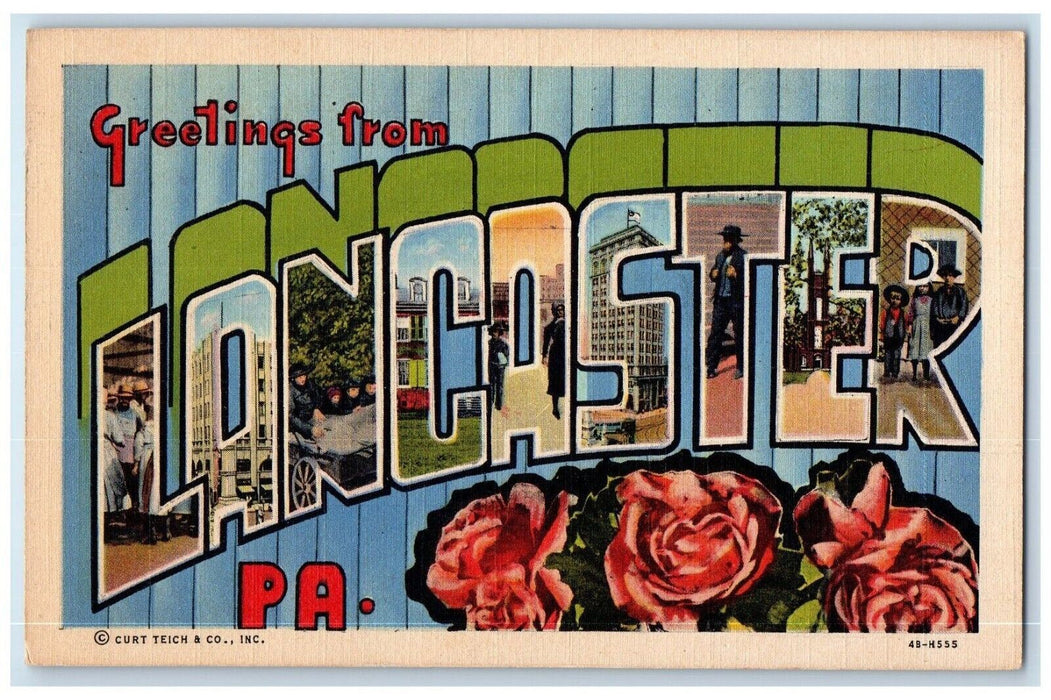 c1940 Greetings From Lancaster Pennsylvania PA Large Letters Multiview Postcard