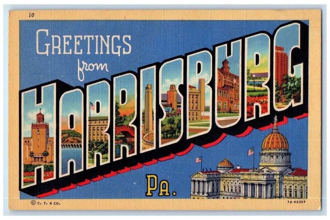 c1940 Greetings From Harrisburg Pennsylvania PA Large Letters Multiview Postcard