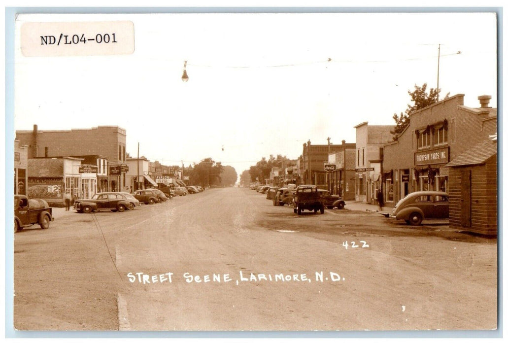 c1940's Street Scene Cars Coca Cola Larimore North Dakota ND RPPC Photo Postcard