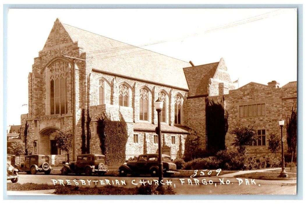 c1950's Presbyterian Church Cars Fargo North Dakota ND RPPC Photo Postcard