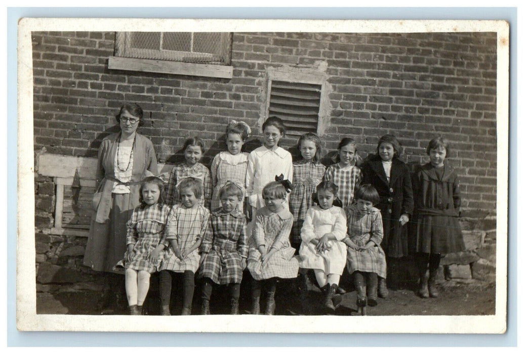 c1920's "Miss Mary" Teacher School Students Girls Saginaw MI RPPC Photo Postcard