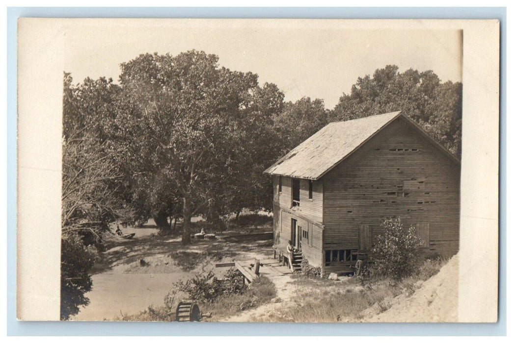 c1910's Old Mill Wheel Man Woman Paddle Boat RPPC Unposted Photo Postcard