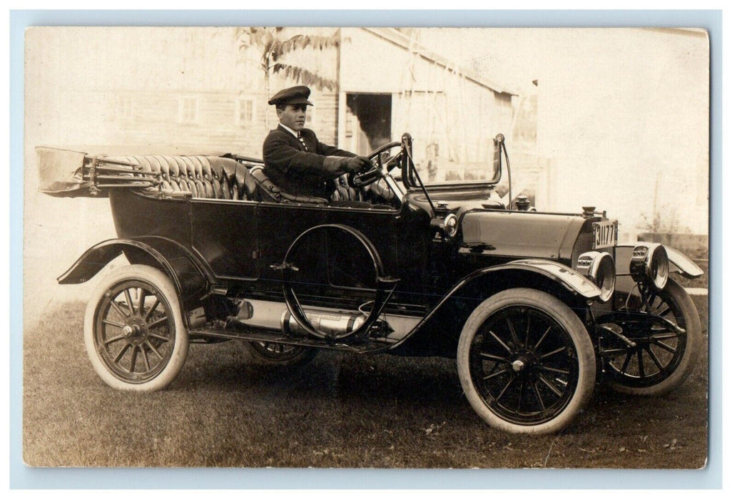 c1910's Antique Car Man Driver Gloves Cap Ohio OH RPPC Unposted Photo Postcard