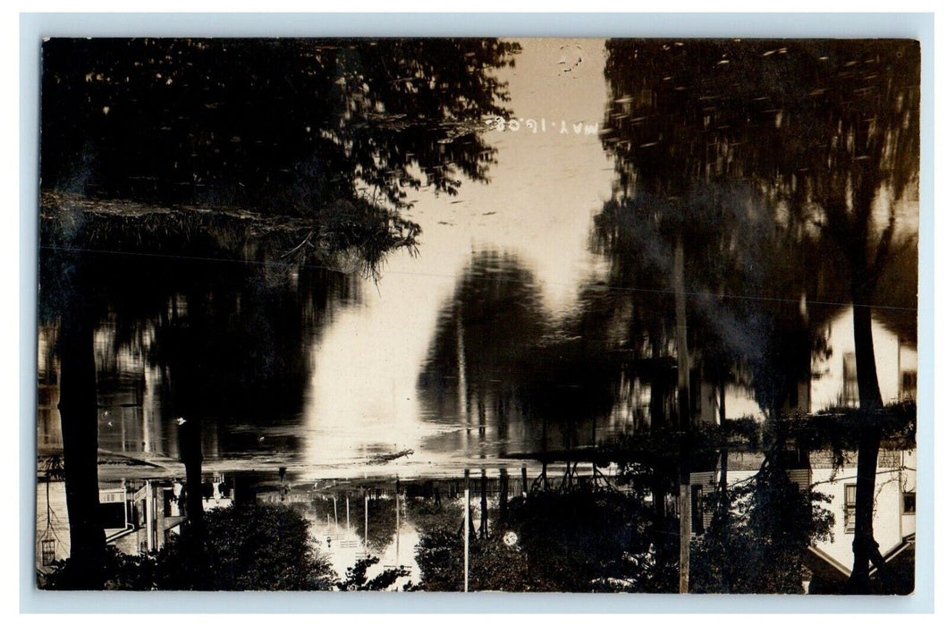 1908 Flooded Street View Woman Boy Girl Children RPPC Photo Unposted  Postcard