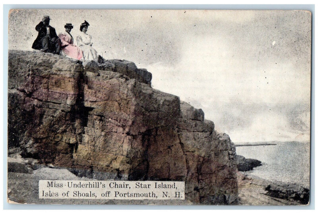c1910 Miss Underhill's Chair Star Island Shoals Tourists Portsmouth NH Postcard