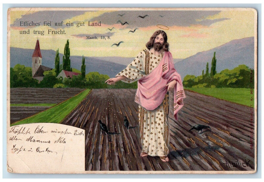 c1905 Easter Jesus Feeding Bird Religious Embossed Posted Antique Postcard
