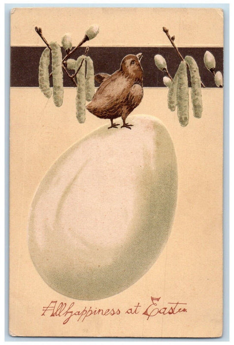 c1910's Easter Giant Egg Chick Cattail Embossed Unposted Antique Postcard