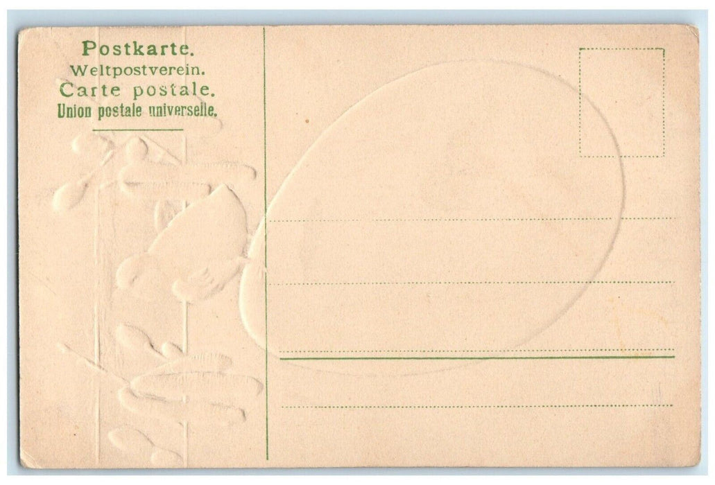 c1910's Easter Giant Egg Chick Cattail Embossed Unposted Antique Postcard
