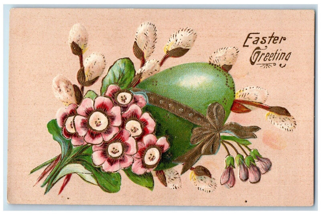 c1910's Easter Greeting Flowers Pipe Berry Embossed Posted Antique Postcard