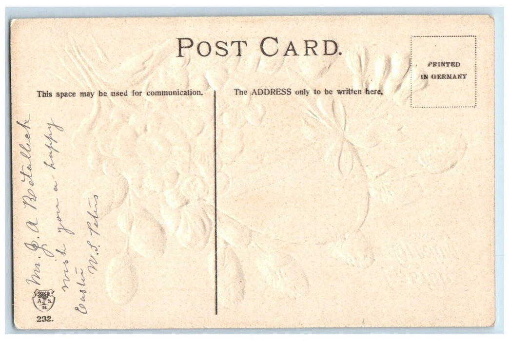 c1910's Easter Greeting Flowers Pipe Berry Embossed Posted Antique Postcard