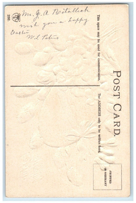c1910's Easter Greeting Flowers Pipe Berry Embossed Posted Antique Postcard