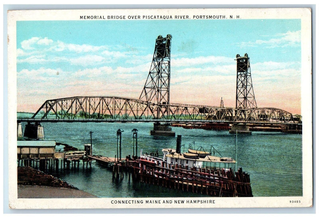 c1950's Memorial Bridge Piscataqua River Portsmouth New Hampshire NH Postcard