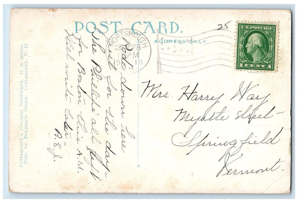 1913 Warner Doorway Steps Stone Entrance Portsmouth New Hampshire NH Postcard