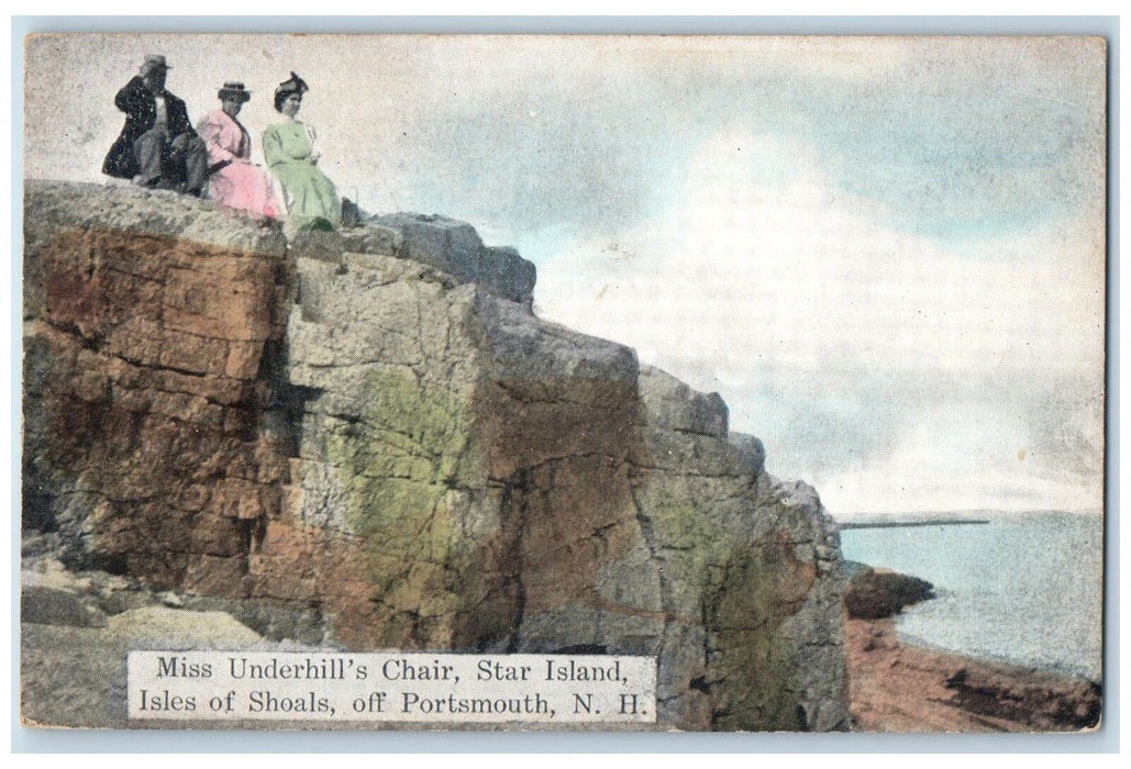 c1910 Miss Underhill's Chair Star Island Shoals Viewing Portsmouth NH Postcard