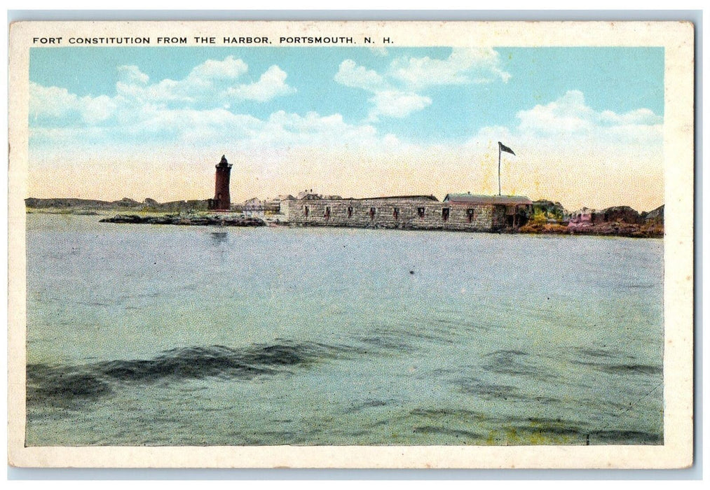 c1950's Fort Constitution From Harbor Tower Flag Seaside Portsmouth NH Postcard