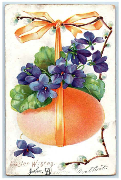 c1905 Easter Wishes Hanging Giant Egg Pansied Flowers Embossed Tuck's Postcard
