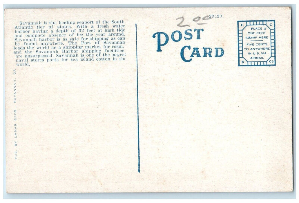c1930's Cotton Spring Carlsholm Steamer Ship Savannah Georgia GA Postcard
