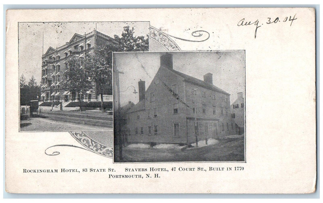 1904 Rockingham Hotel Stavers Hotel Views Restaurant Portsmouth NH Postcard