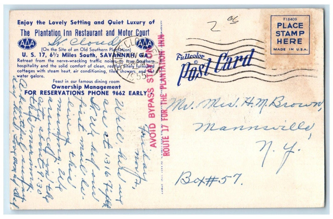 1955 The Plantation Inn Motor Court Restaurant Savannah GA Multiview Postcard