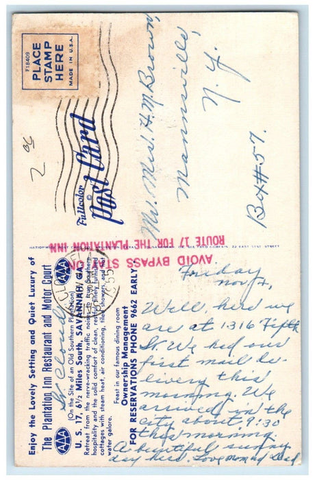 1955 The Plantation Inn Motor Court Restaurant Savannah GA Multiview Postcard