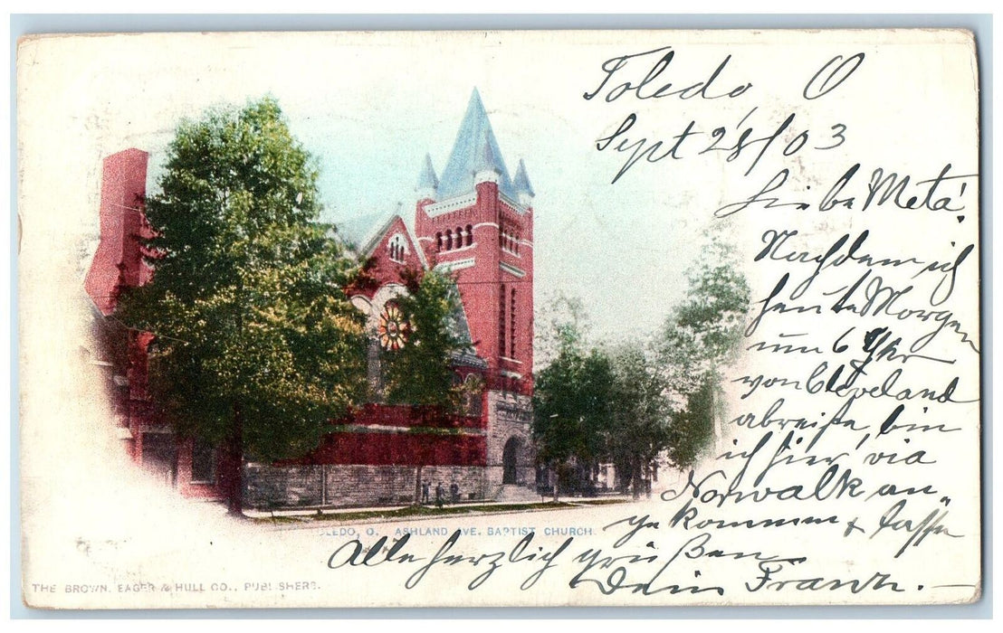 1903 Baptist Church Entrance View People Ashland Avenue Toledo Ohio OH Postcard