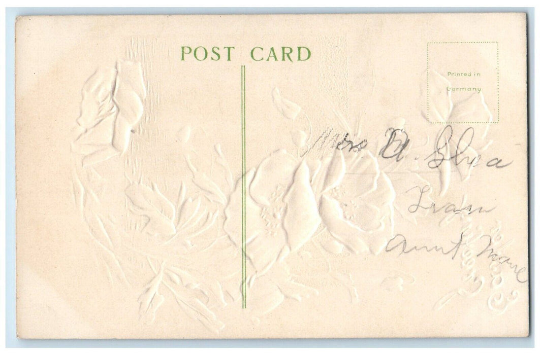 c1910's Easter Greeting Flowers Sailboat Airbrushed Embossed Antique Postcard