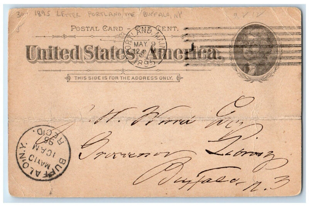 1895 Letter Portland Maine ME, Buffalo New York NY Posted Antique Postcard