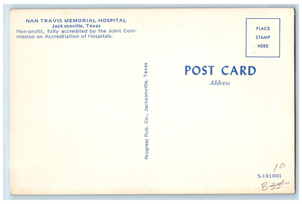 c1950's Nan Travis Memorial Hospital Classic Cars Jacksonville Texas TX Postcard