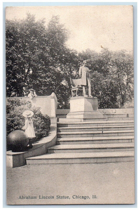 1908 Abraham Lincoln Statue Chicago Illinois IL Rotograph Antique Postcard