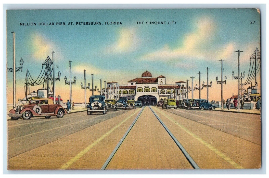 c1950's Million Dollar Pier Rail Classic Cars St Petersburg Florida FL Postcard
