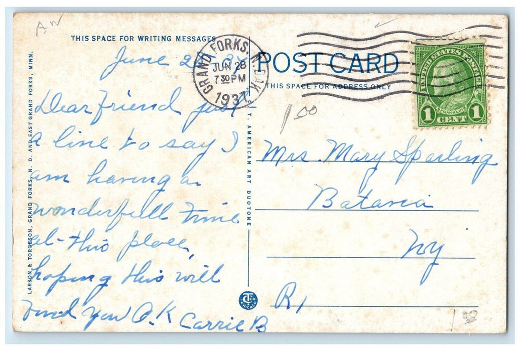 1937 Beauty In Central Park Grand Forks North Dakota ND Posted Vintage Postcard
