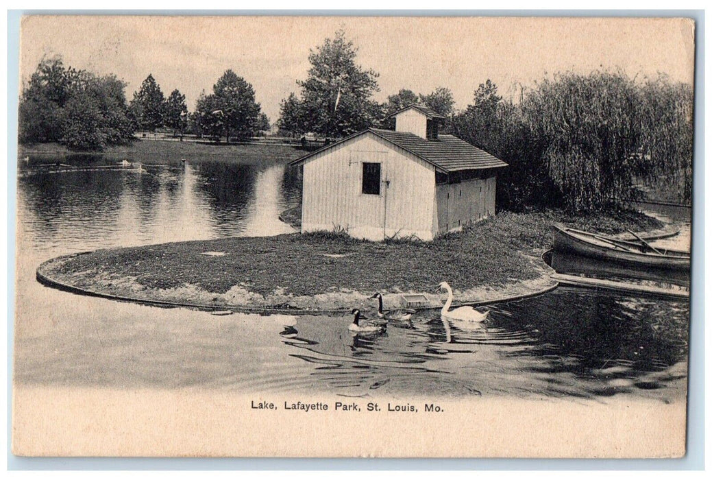 1908 Lake Lafayette Park Swan Boat St. Louis Missouri MO Posted Antique Postcard