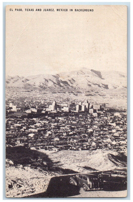 c1910's Bird's Eye View Of El Paso Texas Juarez Mexico In Background Postcard