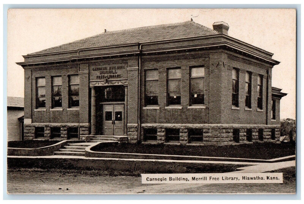 c1910's Carnegie Building Merrill Free Library Hiawatha Kansas KS Postcard