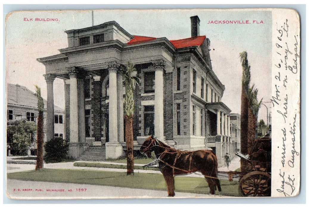 1905 Elk Building Jacksonville Florida FL Wurtsboro NJ Antique Postcard