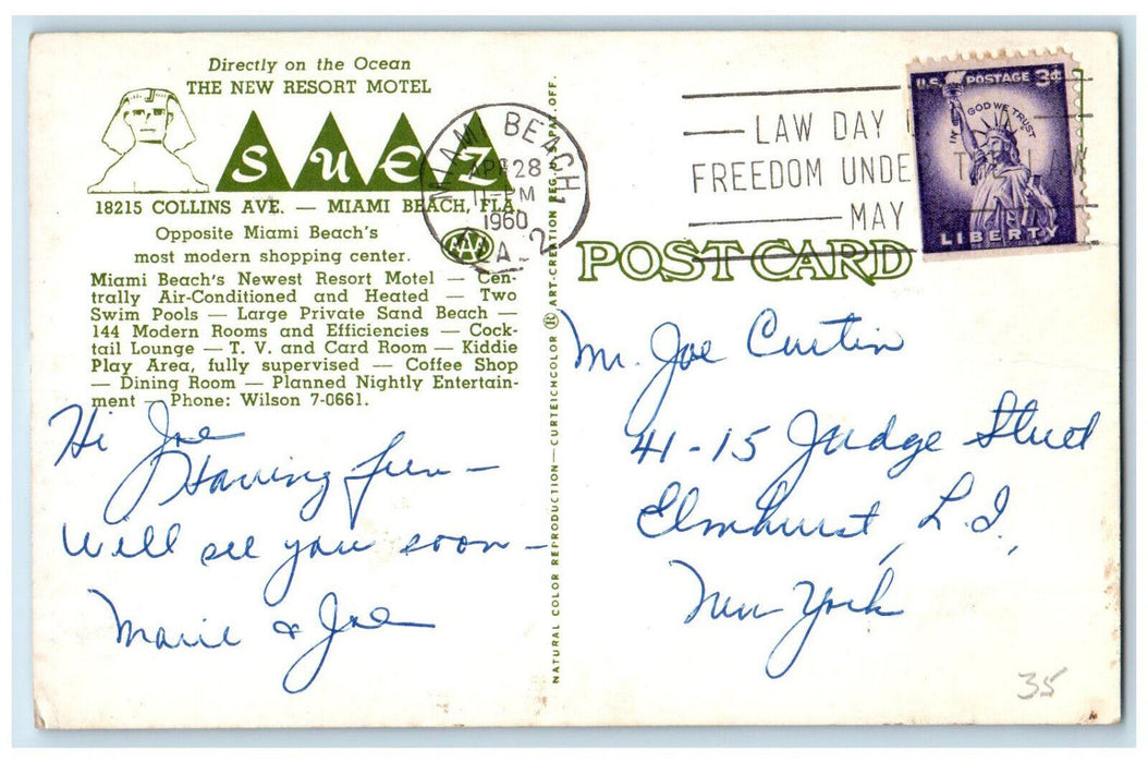 1960 Multiview New Suez Resort Motel Miami Beach Florida FL Postcard