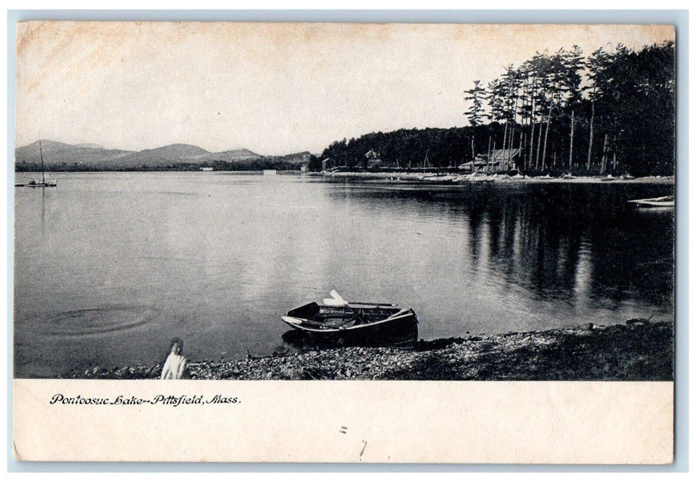 c1905 Pontoosuc Lake Canoe Boat Pittsfield Massachusetts MA Antique Postcard