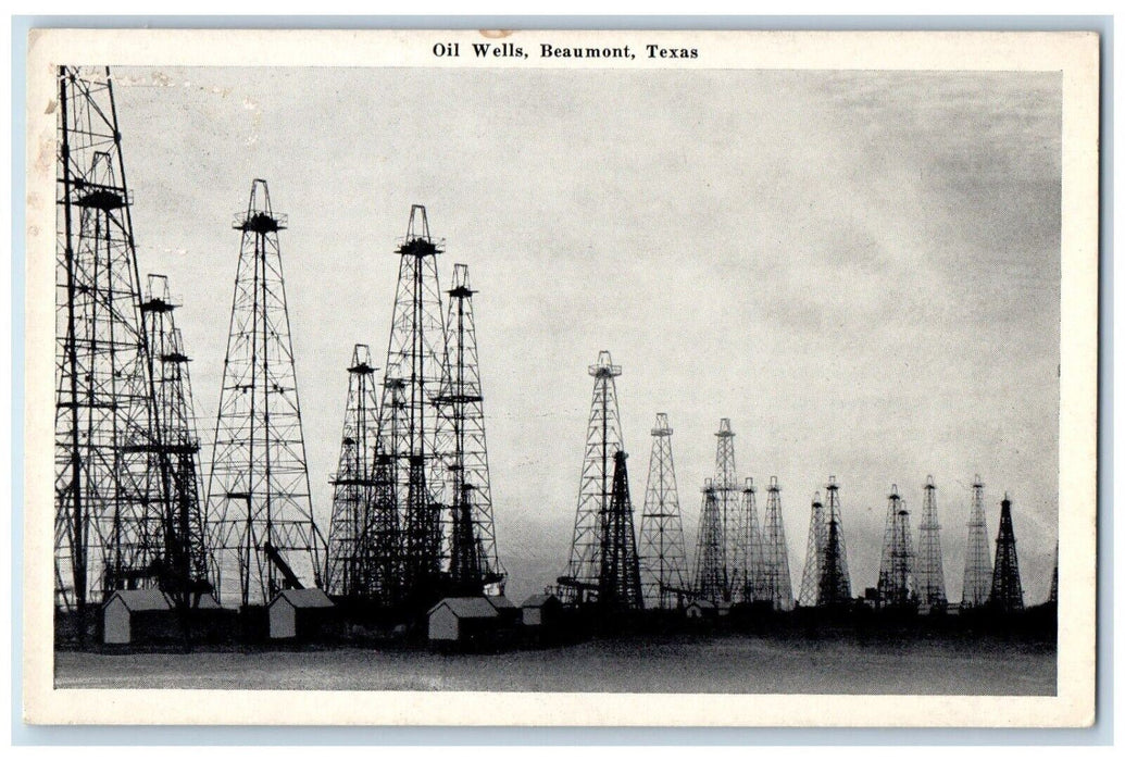 c1930's View Of Oil Wells Beaumont Texas TX Unposted Vintage Postcard