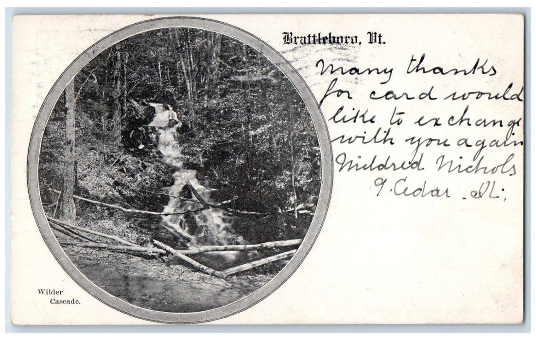 1905 Wilder Cascade Waterfalls Brattleboro Vermont VT Posted Antique Postcard