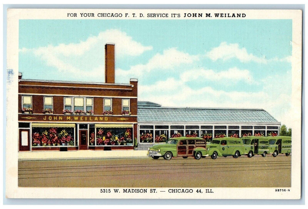 1950 Chicago F. T. D. Service John M. Weiland Cars Chicago Illinois IL Postcard