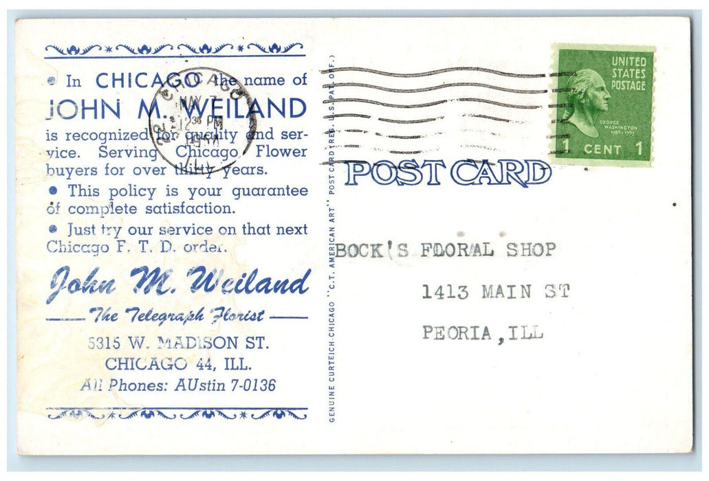1950 Chicago F. T. D. Service John M. Weiland Cars Chicago Illinois IL Postcard