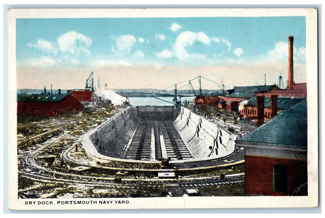 c1950's Dry Dock Navy Ship Smokestacks Yard Portsmouth New Hampshire NH Postcard