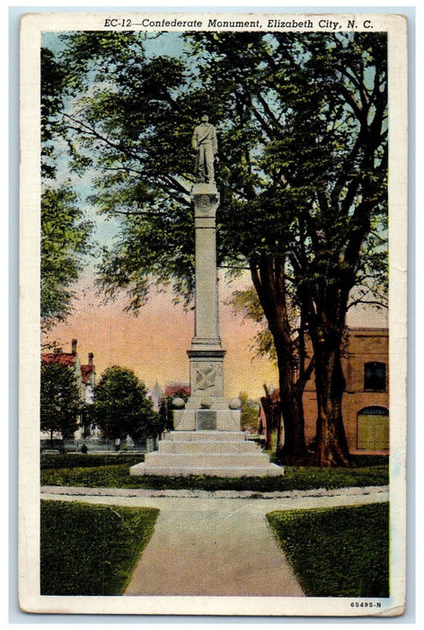 1947 Confederate Monument Elizabeth City North Carolina NC Posted Postcard