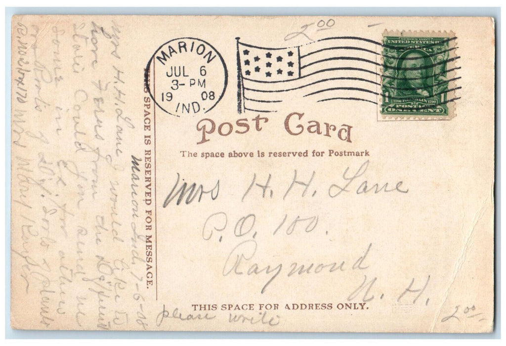 1908 Country Club Building Marion Indiana IN Posted Antique Postcard