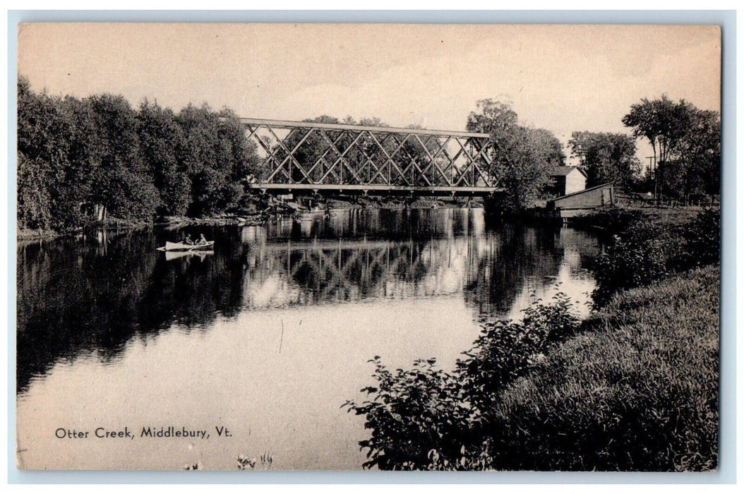 c1930's Otter Creek Bridge Canoeing Middlebury Vermont VT Vintage Postcard