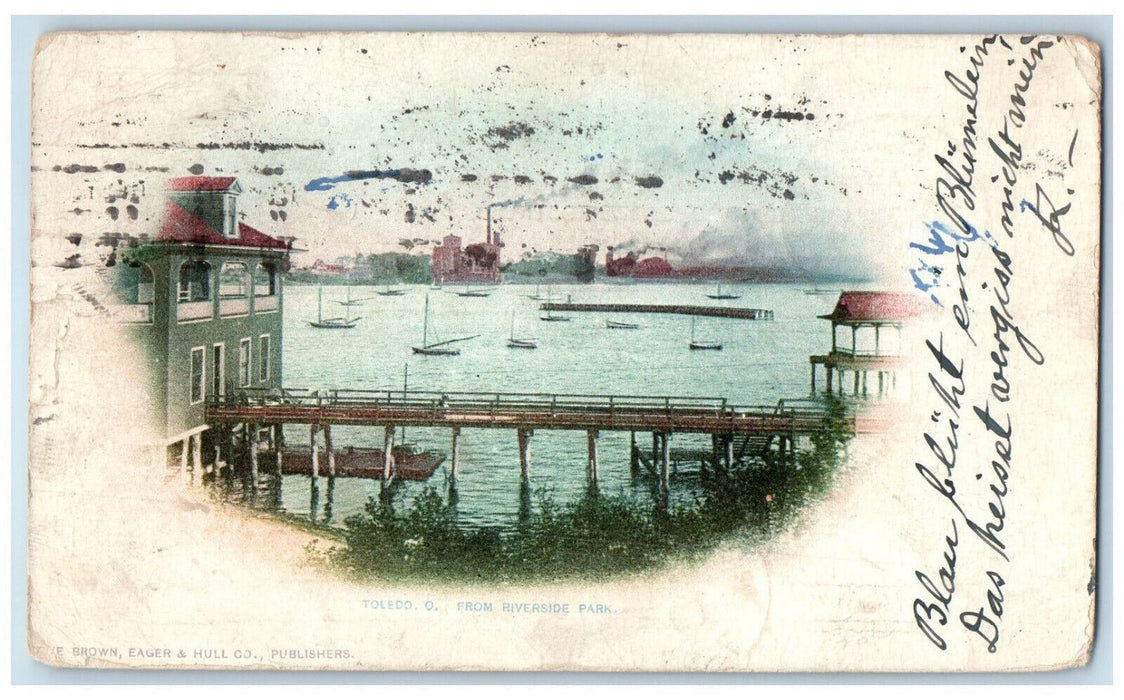 1900 Fleet of Boats From Riverside Park Toledo Ohio OH Posted Postcard