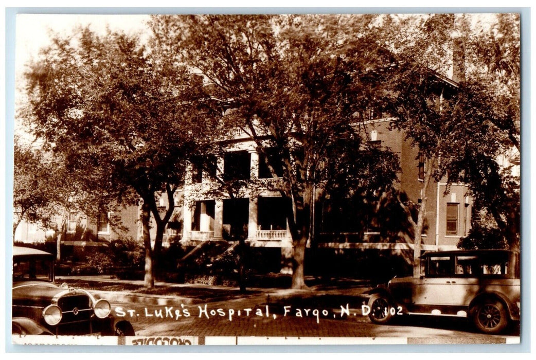 c1940's St. Lukes Hospital Cars Fargo North Dakota ND RPPC Photo Postcard