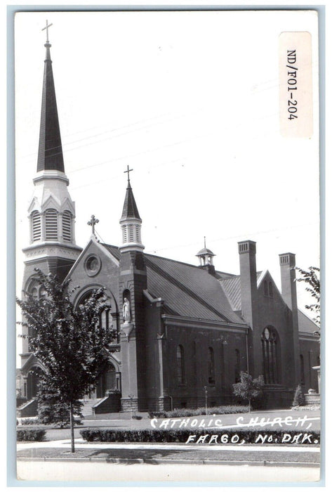 c1940's Catholic Church Scene Street Fargo North Dakota ND RPPC Photo Postcard